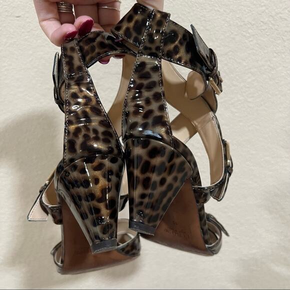 J. Crew Collection Patent leather leopard cheetah crossed buckle straps heels - Picture 5 of 10